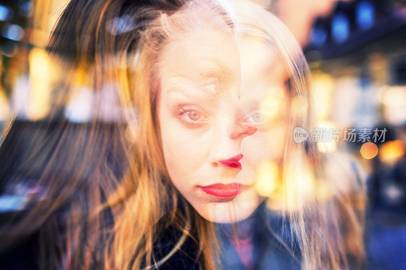 Double exposure portrait of two young women